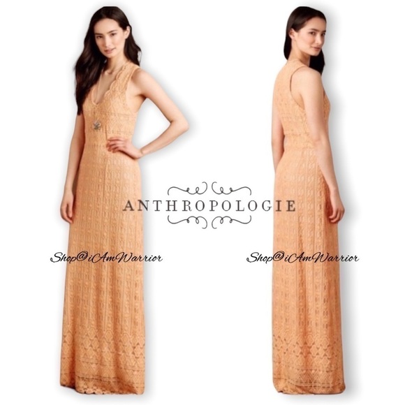 Anthropologie NWT peach crochet lace maxi-dress *shop@iamwarrior - Picture 1 of 8